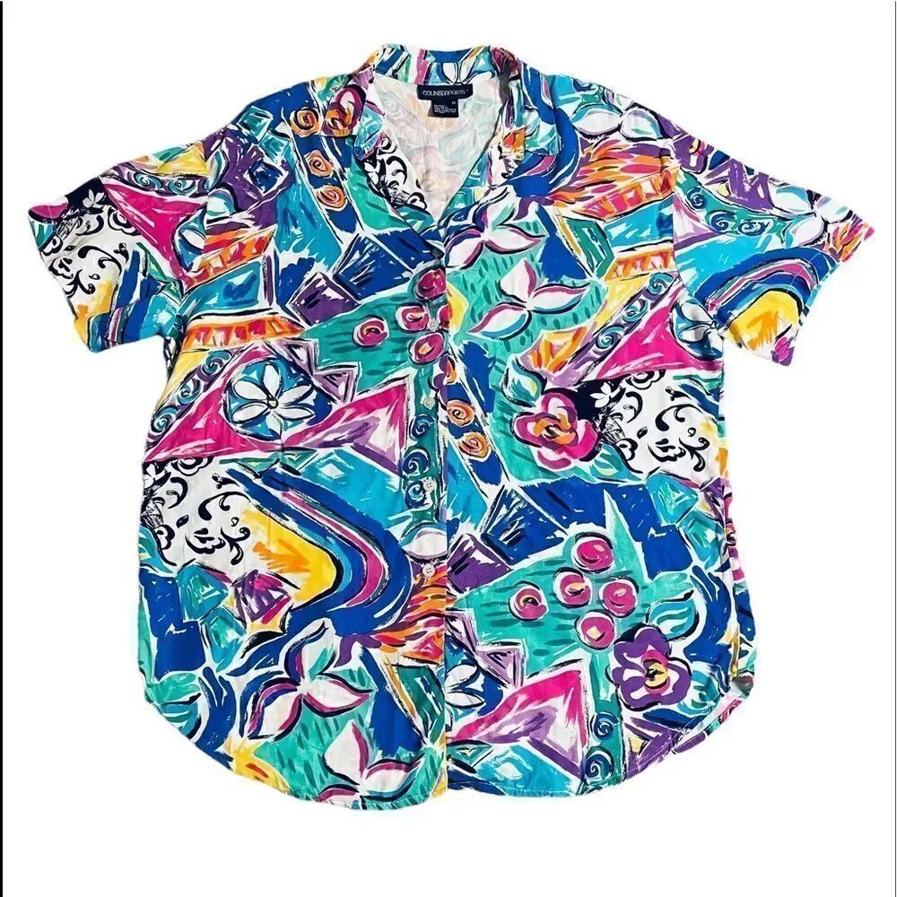 Colorful Abstract Pattern Short sleeve button down shirt - Picture 3 of 6